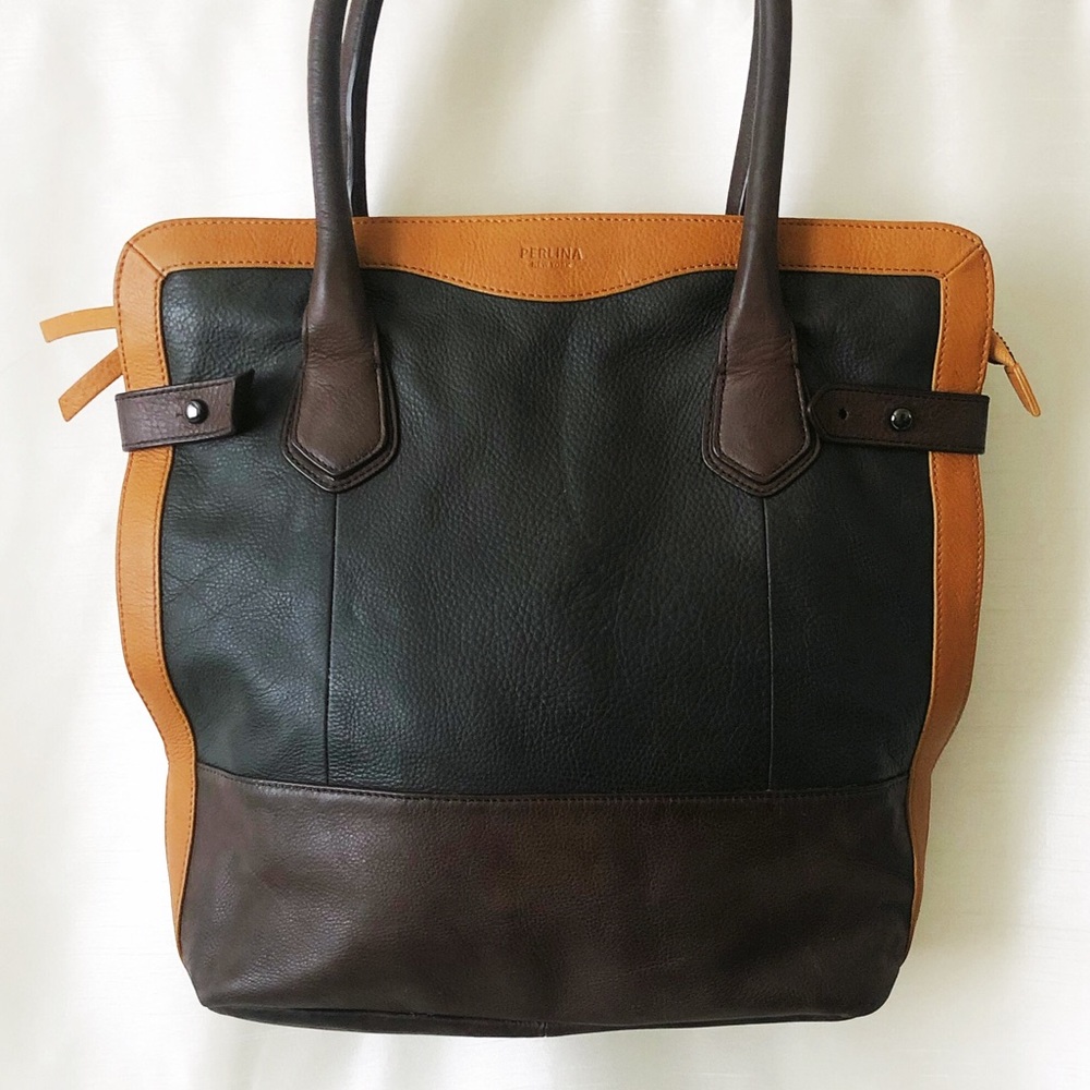 Rare Genuine Leather Tri-Colored Perlina Handbag